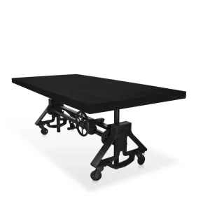 Otis Steel Industrial Dining Table – Adjustable – Casters – Ebony Top