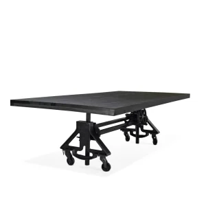 Otis Steel Dining Table – Adjustable Base – Casters – Ebony Top – 8 ft