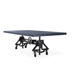 Otis Steel Dining Table – Adjustable Iron Base – Casters – Gray Top – 8 ft