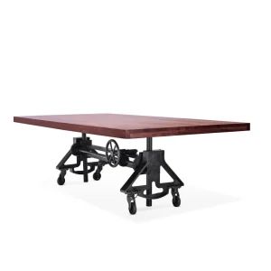 Otis Steel Dining Table – Adjustable Base – Casters – 8 ft Provincial Top