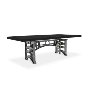 Harvester Industrial Dining Table – Iron Adjustable Base – 8 ft Ebony Top