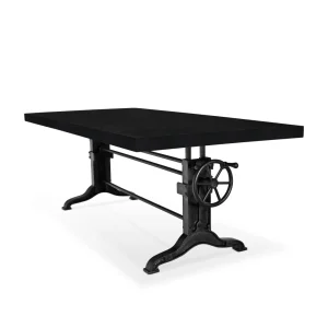 Frederick Industrial Dining Table Desk – Adjustable Iron – Ebony Top