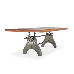 KNOX Adjustable Height Dining Table – Steel Base – 8 ft Acacia Top Rustic Deco Share