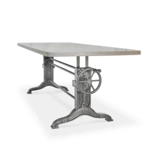 Frederick Adjustable Height Dining Table – Cast Iron – White Marble Top