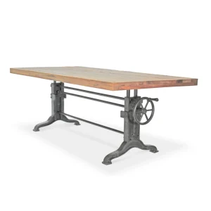Frederick Adjustable Height Dining Table Desk – Cast Iron – Rustic Oak