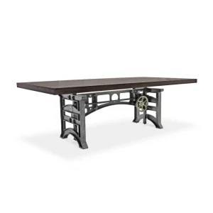 Harvester Industrial Dining Table – Cast Iron Adjustable Base – 8 ft Espresso Top
