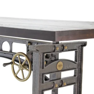 Harvester Industrial Dining Table – Iron Adjustable Base – 8 ft Rustic Espresso