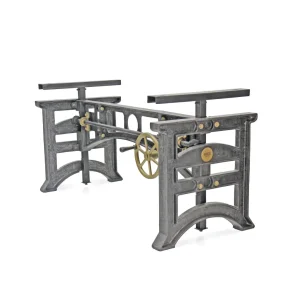 Harvester Industrial Dining Table Desk – Cast Iron Adjustable Base – DIY
