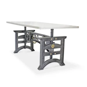 Harvester Industrial Executive Desk – Iron Adjustable Base – Marble Top