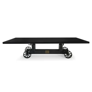 Industrial Trolley Adjustable Communal Table – Iron Wheels – Ebony 120″