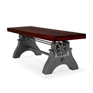 KNOX Adjustable Height Dining Bench – Steel Base – Mahogany Wood Seat