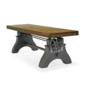 KNOX Adjustable Height Dining Bench – Steel Base – Natural Wood Seat