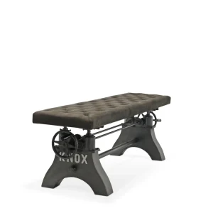 KNOX Adjustable Bench Dining to Bar Height – Steel Base – Gray Velvet Seat