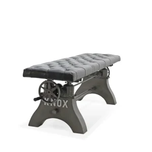 KNOX Adjustable Bench Dining to Bar Height – Steel Crank – Black Leather Seat