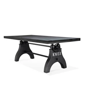 KNOX Adjustable Dining Table – Steel Base – Rustic Ebony Top