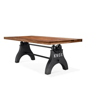 KNOX Adjustable Dining Table – Industrial Cast Iron Base – Rustic Walnut