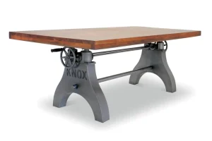 KNOX Adjustable Dining Table – Embossed Steel Base – Acacia Top