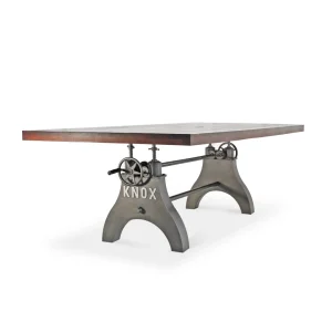 KNOX Adjustable Height Dining Table – Steel Base – 8ft Rustic Mahogany Top