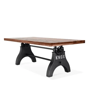KNOX Adjustable Height Dining Table – Steel Base – Rustic Mahogany