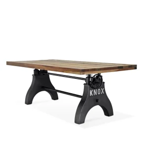 KNOX Adjustable Height Dining Table – Steel Crank Base – Rustic Oak