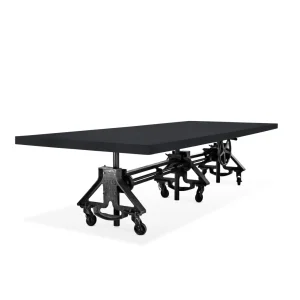 Otis Steel Communal Table – Adjustable Iron Base – Casters – Ebony Top