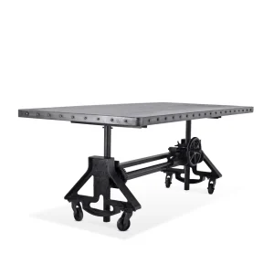 Otis Steel Dining Table – Adjustable Height – Casters – Metal Top