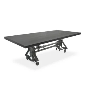 Otis Steel Dining Table – Adjustable Iron Base – Casters – 8ft Ebony Top