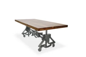 Otis Steel Dining Table – Adjustable Height – Iron Base – Casters – Natural