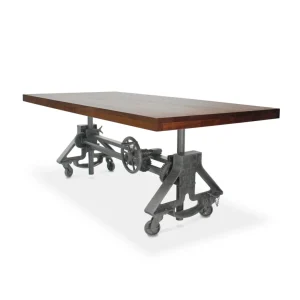 Otis Steel Dining Table – Adjustable Height – Iron Base – Casters – Provincial