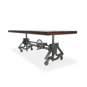 Otis Steel Dining Table – Adjustable Height – Iron Base – Casters – Walnut