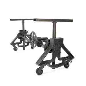 Otis Steel Dining Table Base – Adjustable Height – Iron Crank – Casters – DIY