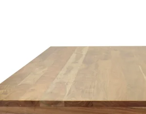 Otis Steel Dining Table – Adjustable Iron Base – Casters – Natural Top – 8ft
